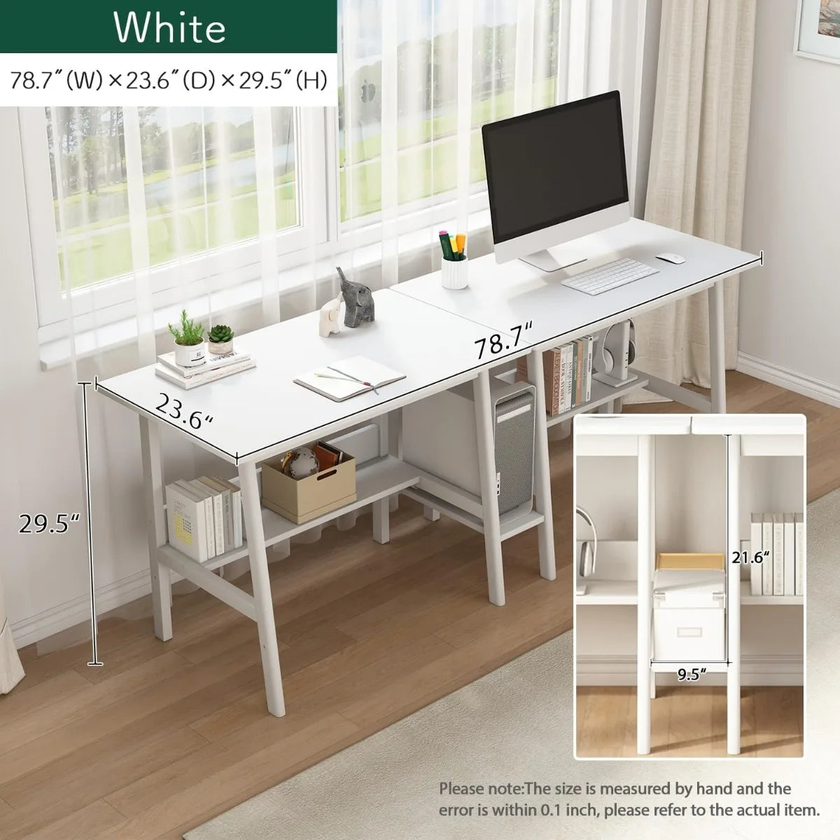2-Person Writing Desk with Bookshelf