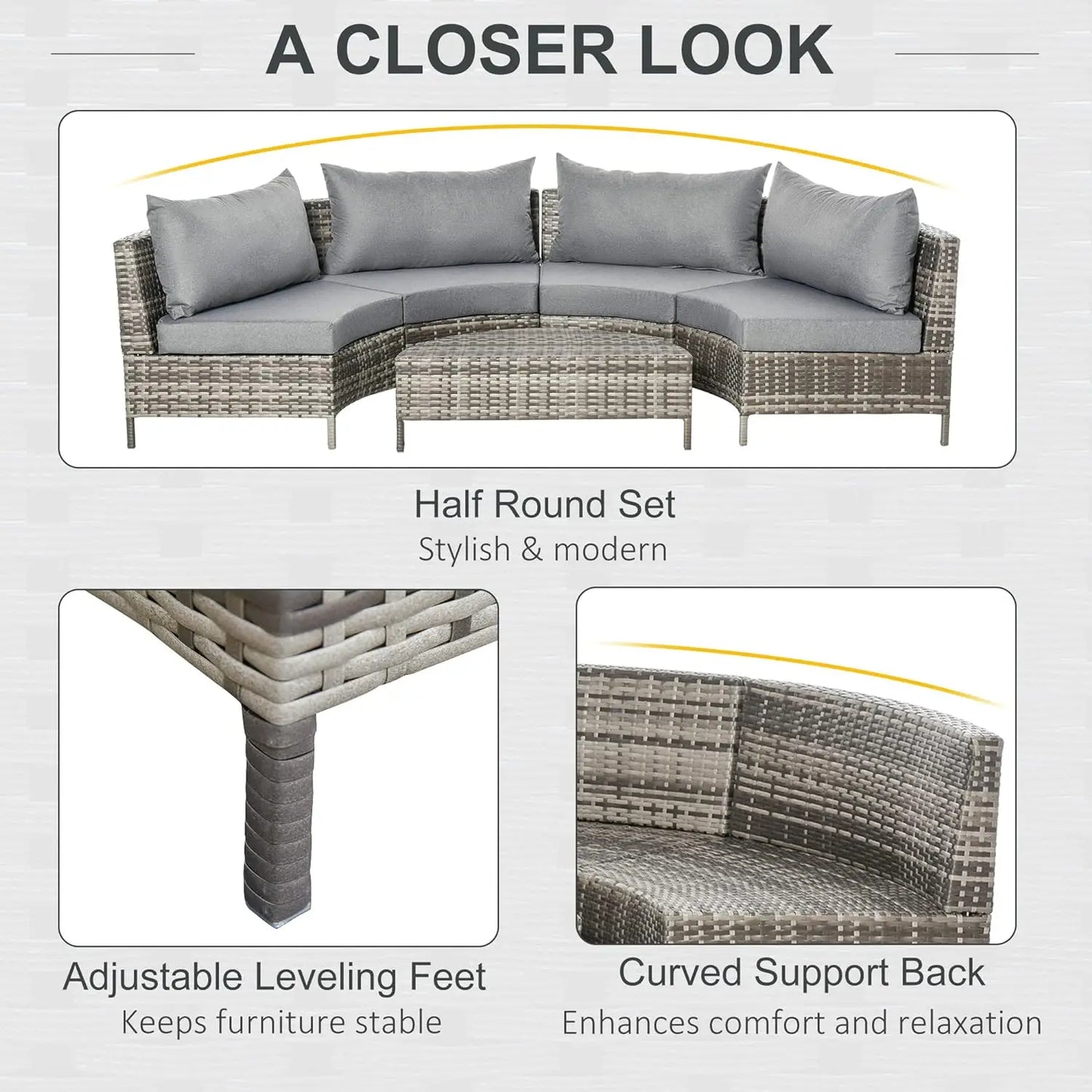 5-Piece Half-Moon Outdoor Sectional Sofa