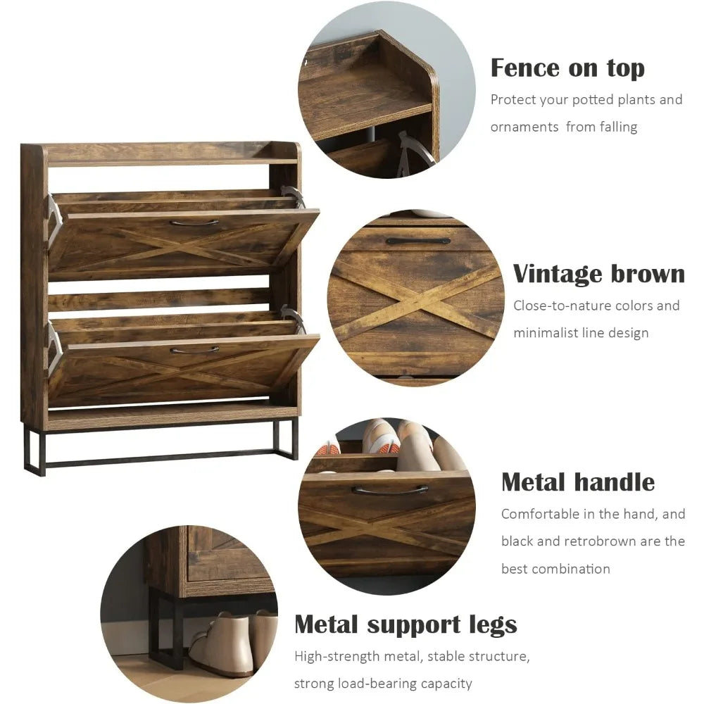 Shoe Storage Cabinet with 2 Flip Drawers