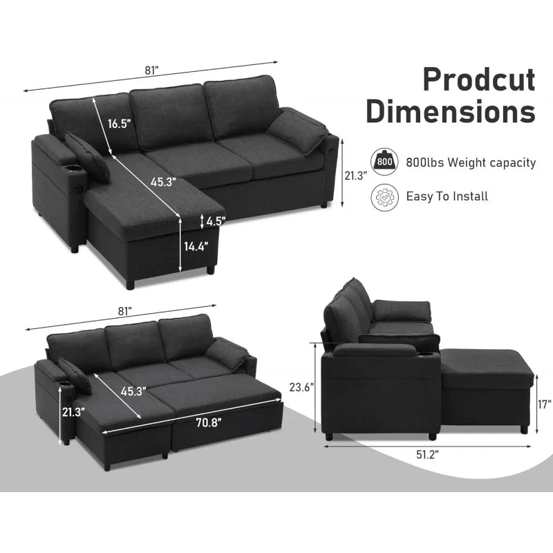 Sofa Bed Sleeper Pull Out 2 in 1 Sectional