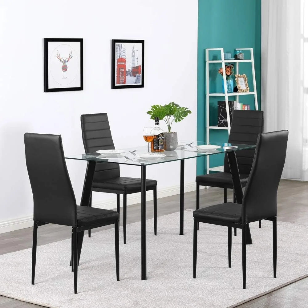 Black Dining Chair Set of 4, Leather Dining Chairs