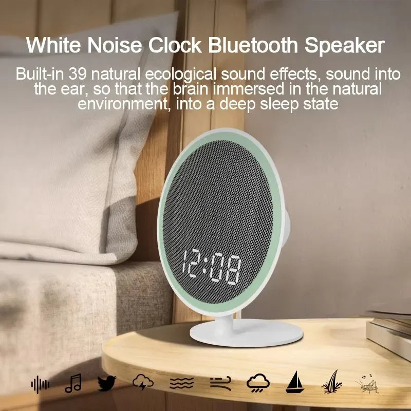 White Noise Speakers Rechargeable Wireless Bluetooth Sound Digital Clock
