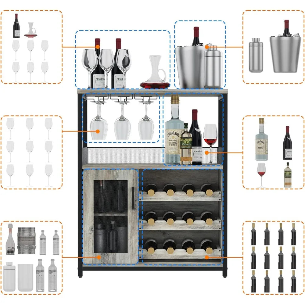 Wine Bar Rack Cabinet with Detachable Wine Rack