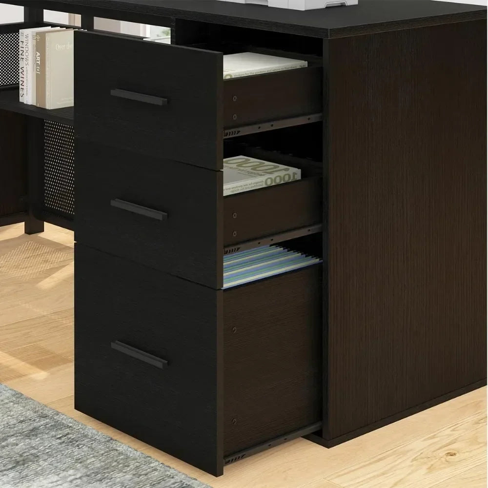 L Shaped Desk with File Drawers Shelves