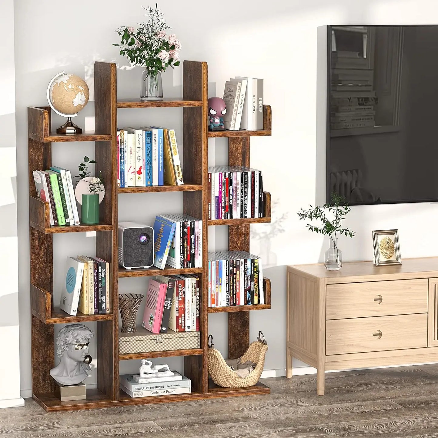 Tree-Shaped Bookcase Storage Shelf with 13 compartments