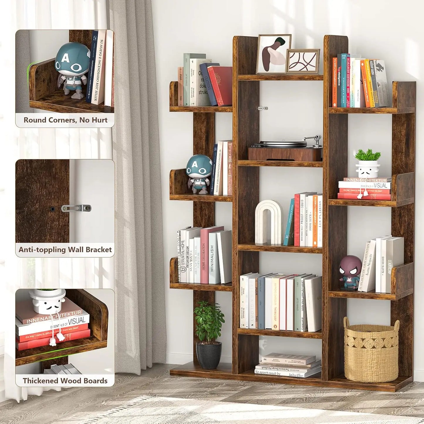 Tree-Shaped Bookcase Storage Shelf with 13 compartments