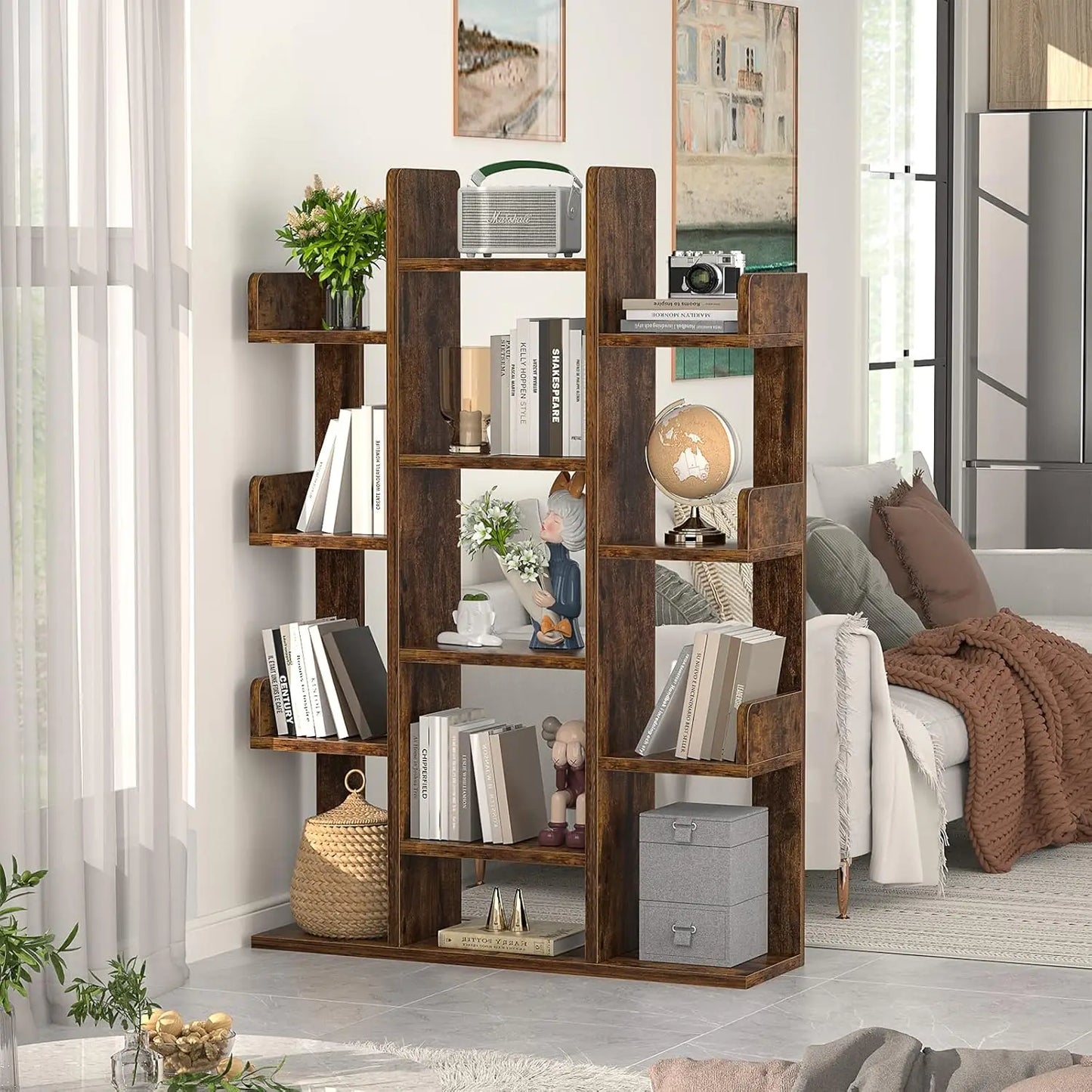 Tree-Shaped Bookcase Storage Shelf with 13 compartments