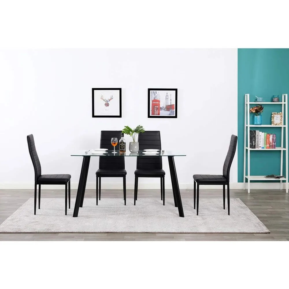 Black Dining Chair Set of 4, Leather Dining Chairs