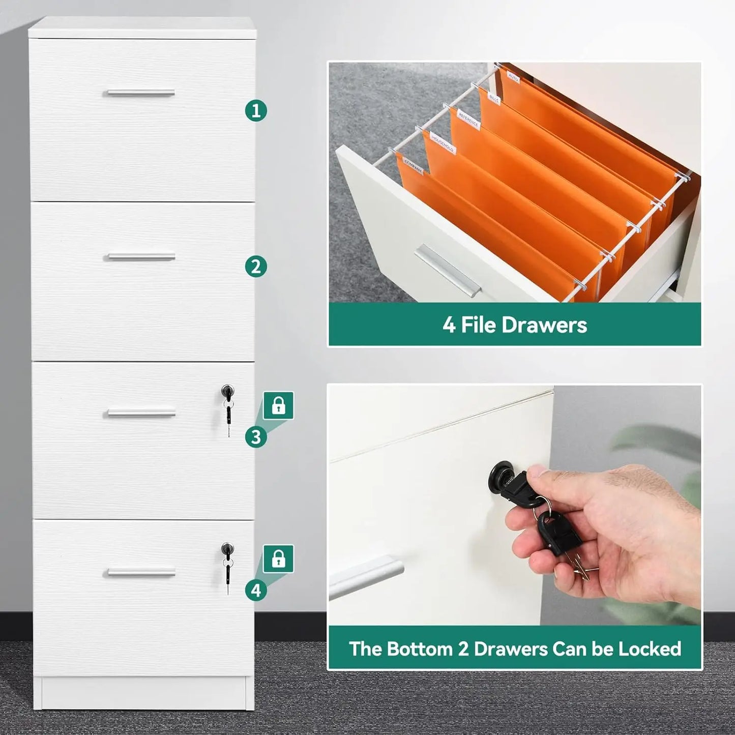 4-Drawer File Cabinet with Lock,