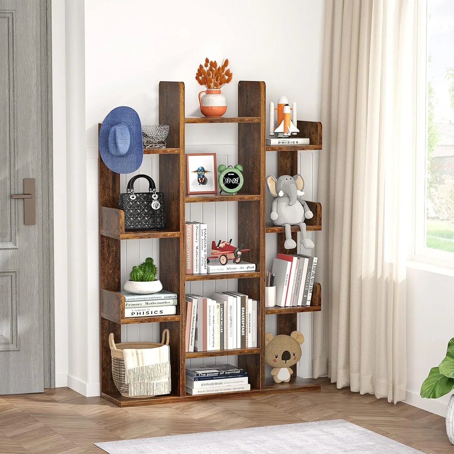 Tree-Shaped Bookcase Storage Shelf with 13 compartments