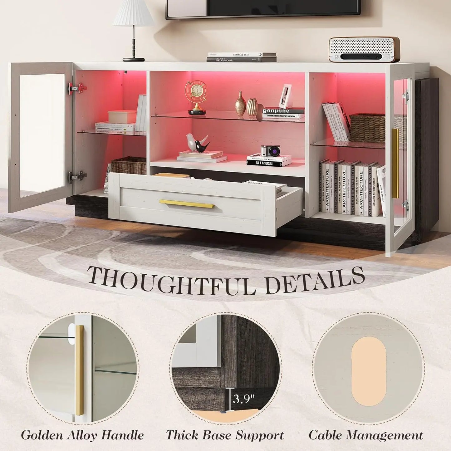 TV Stand with LED Lights with Storage