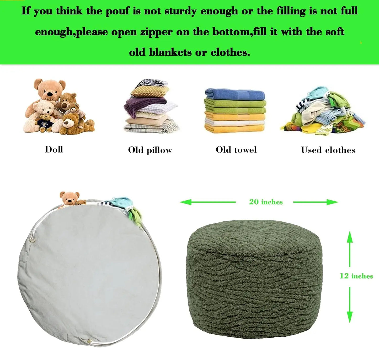 Pouf Plush Fiber Ottoman Foot Rest