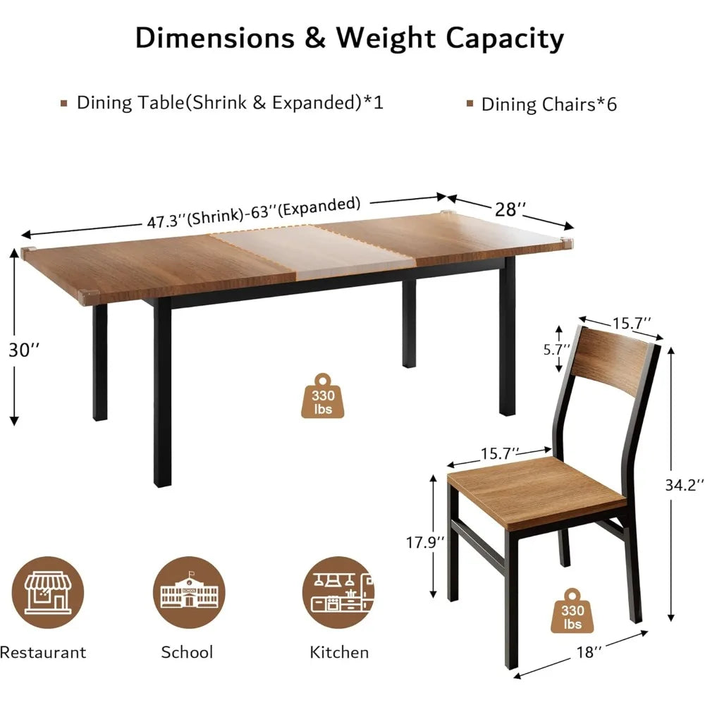 7 Pieces Dining Table with 6 Chairs