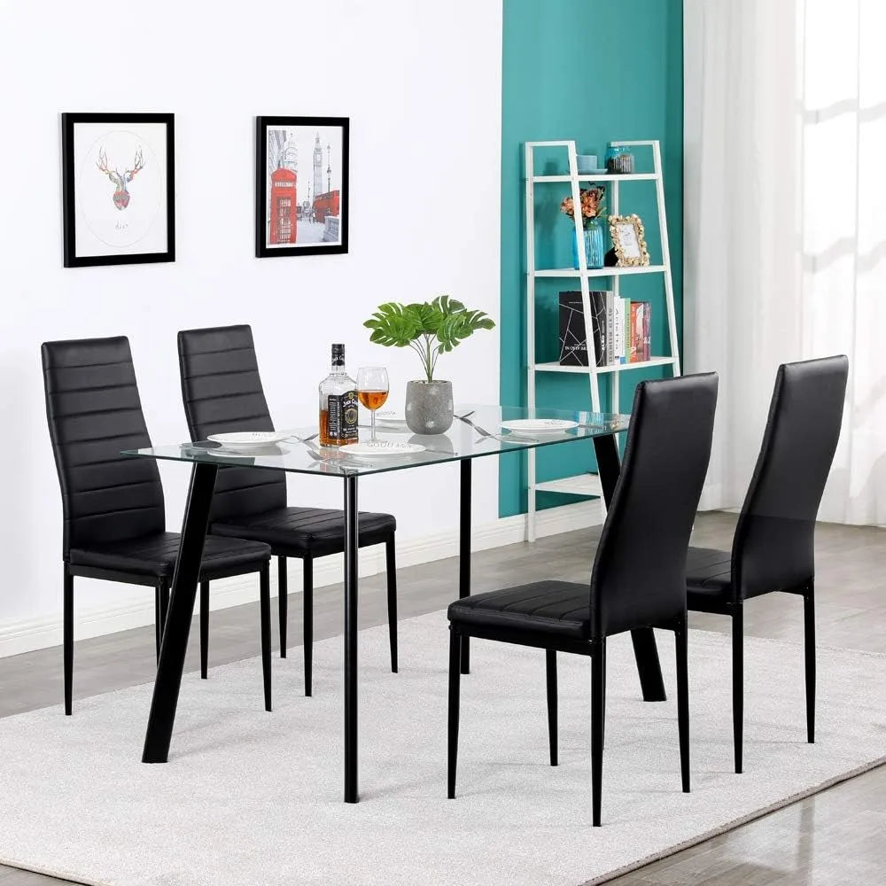 Black Dining Chair Set of 4, Leather Dining Chairs