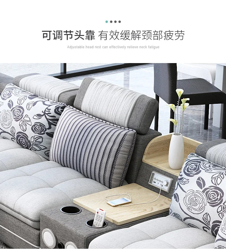 big U shape corner cloth couch Nordic modern speaker sound system bluetooth