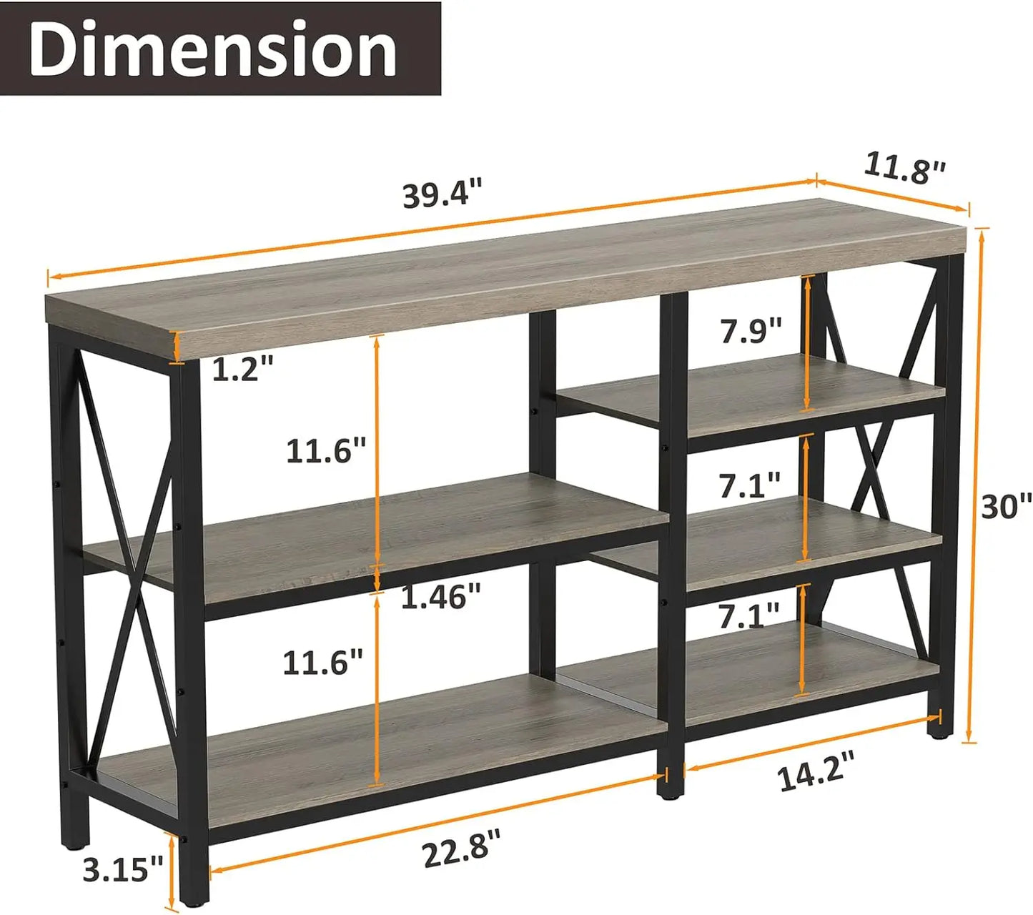 Console Table Narrow w/ 5-Tier Storage Shelves