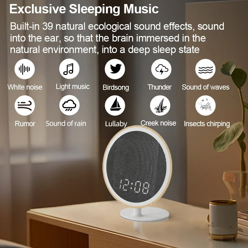 White Noise Speakers Rechargeable Wireless Bluetooth Sound Digital Clock