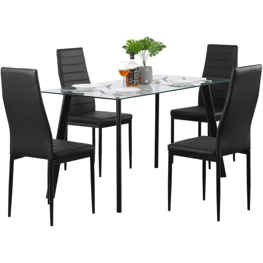 Black Dining Chair Set of 4, Leather Dining Chairs