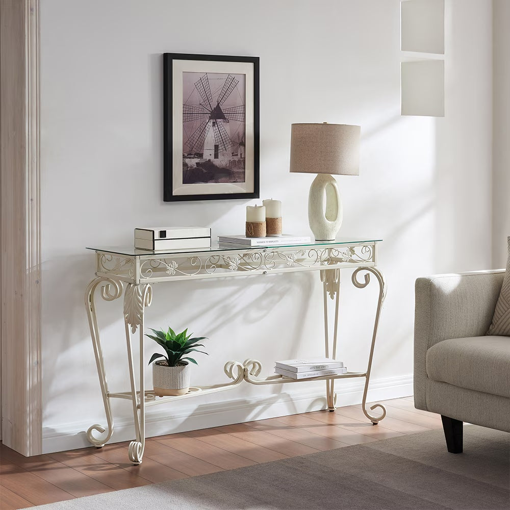 2nd Tier Modern Tempered Glass Console Table, Entrance Table, Sofa Table With Storage Shelves