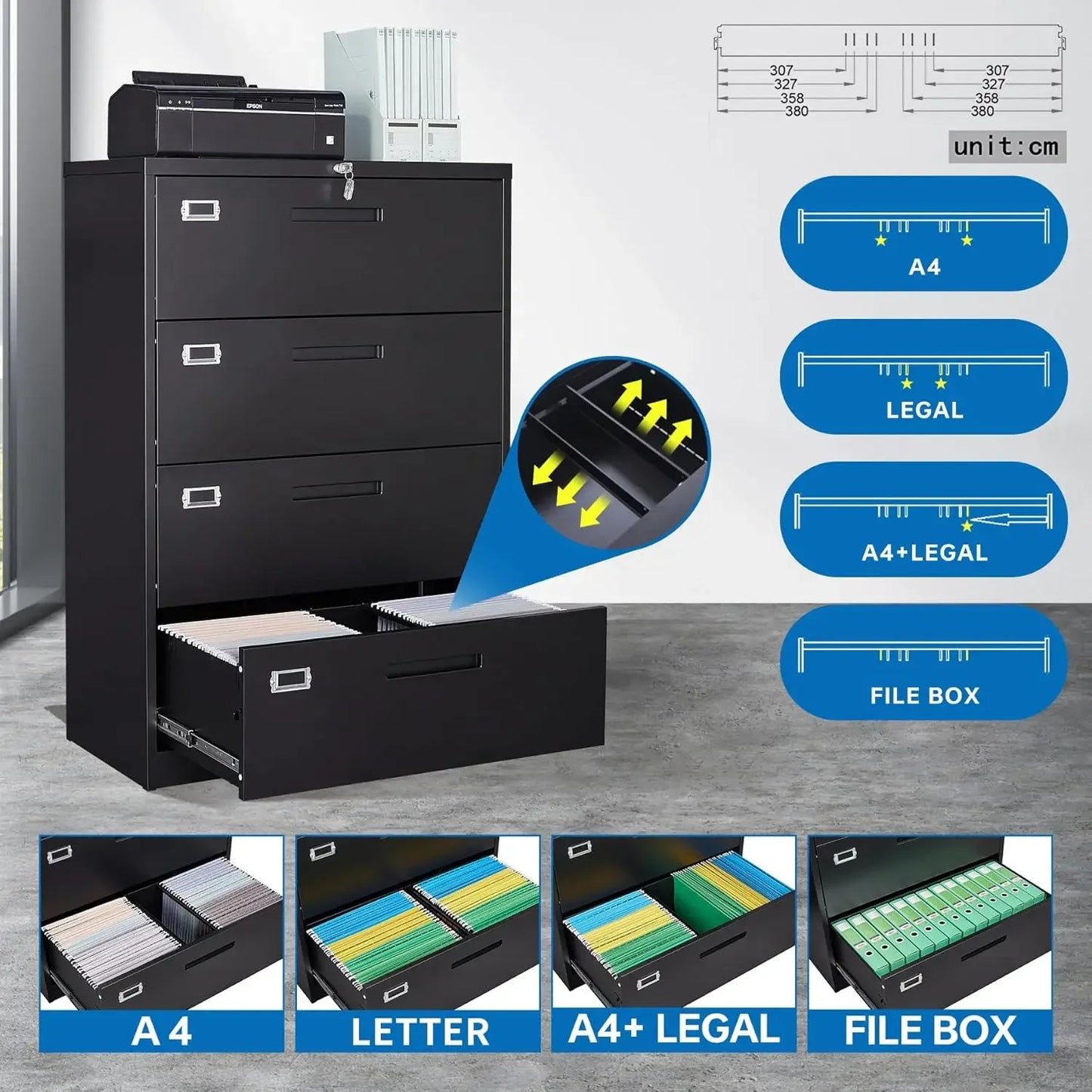 4 Drawer Filing Cabinet with Lock Metal