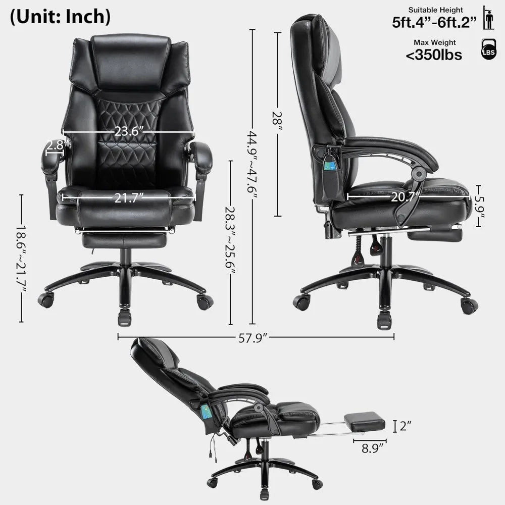 Massage Office Chair with Foot Rest 6 Points Vibration and Heat