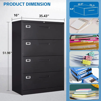 4 Drawer Filing Cabinet with Lock Metal