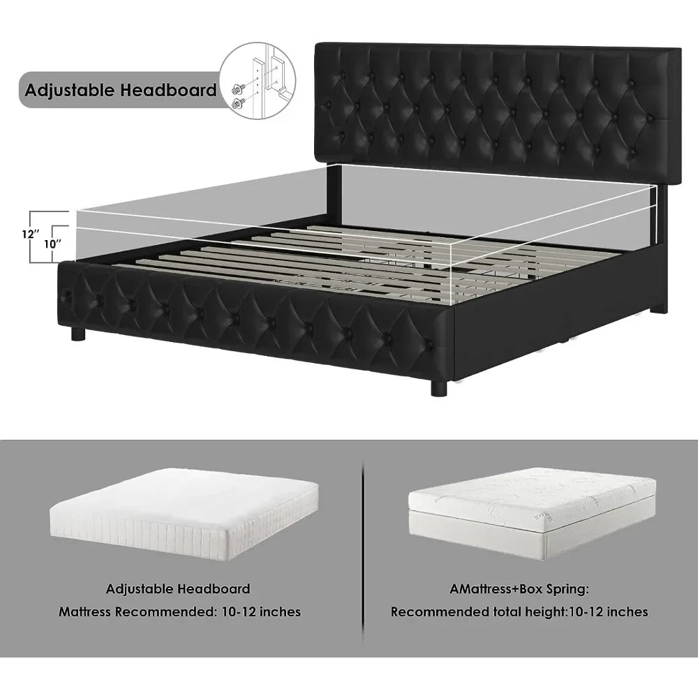 Bed frame, with 4 Storage Drawers