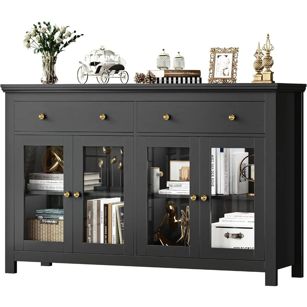 Sideboard Buffet Cabinet with Storage with 2 Drawers and 4 Glass Doors