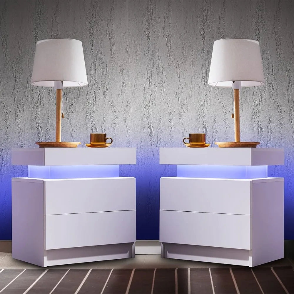 Side Bed Table With LED Light Bedside Tables