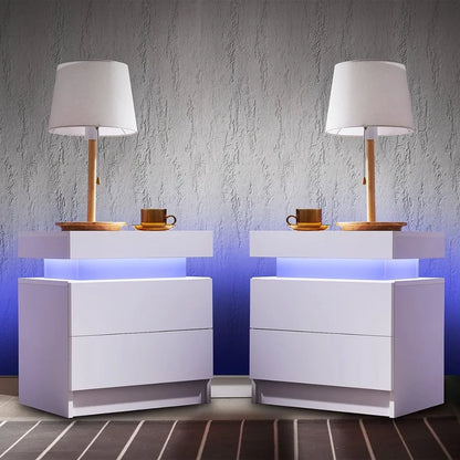 Side Bed Table With LED Light Bedside Tables