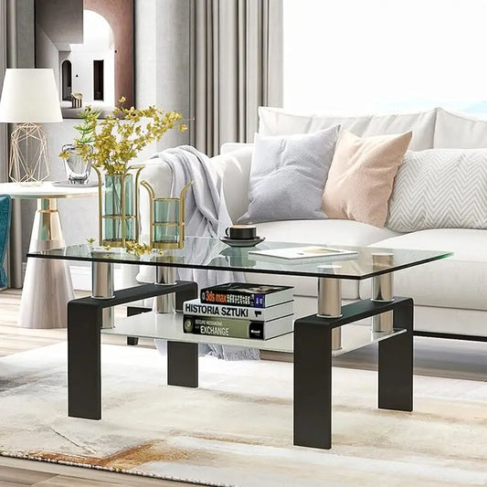 Rectangle Glass Coffee Table 2-Tier