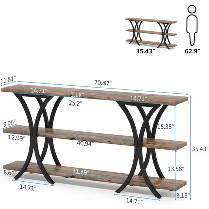 Entry Table with 3 Tier Storage Shelves