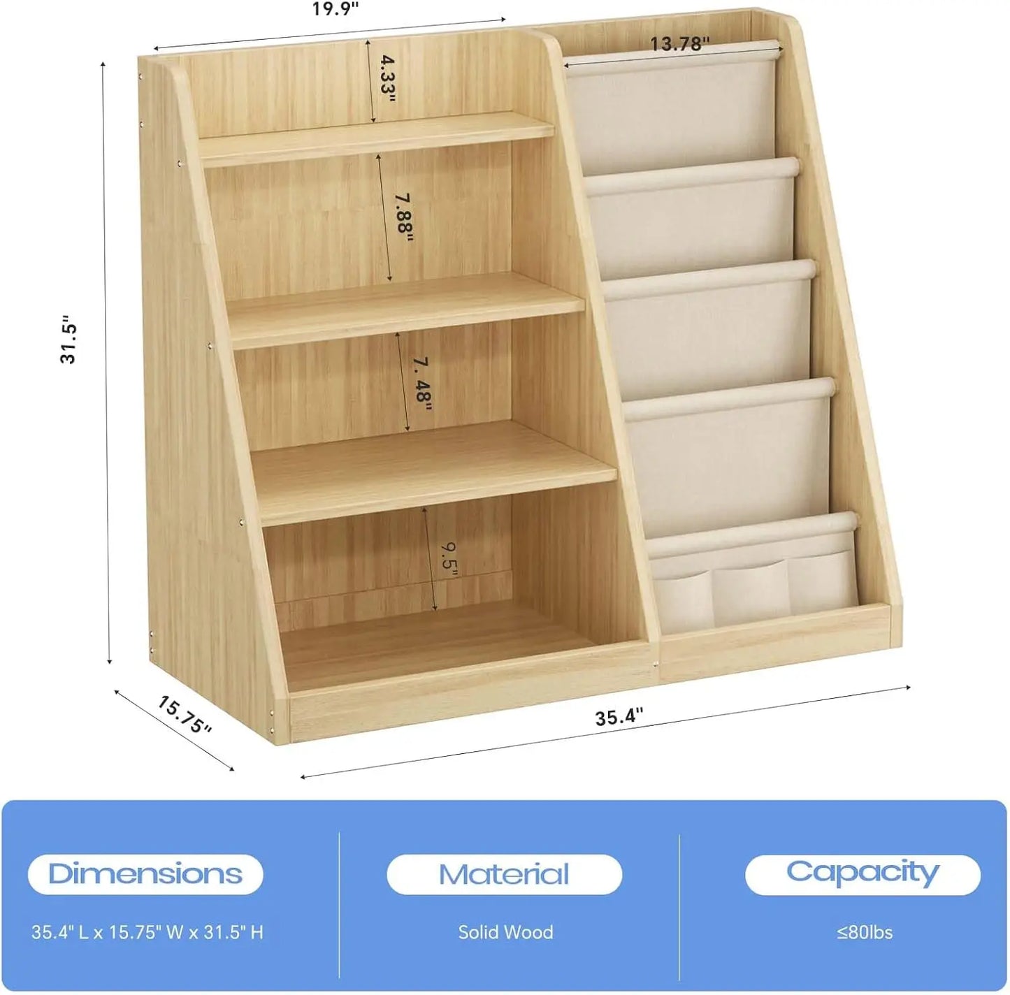 Kids Bookshelf and Toy Storage Organizer