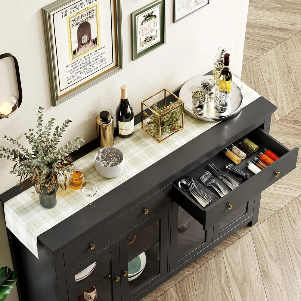 Sideboard Buffet Cabinet with Storage with 2 Drawers and 4 Glass Doors