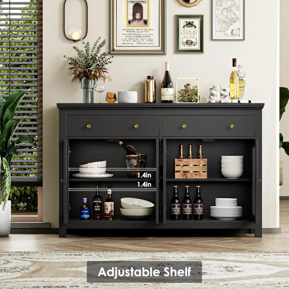 Sideboard Buffet Cabinet with Storage with 2 Drawers and 4 Glass Doors