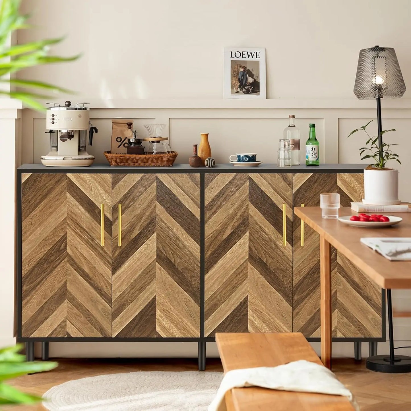 Modern Sideboard Buffet Cabinet with 4 Doors