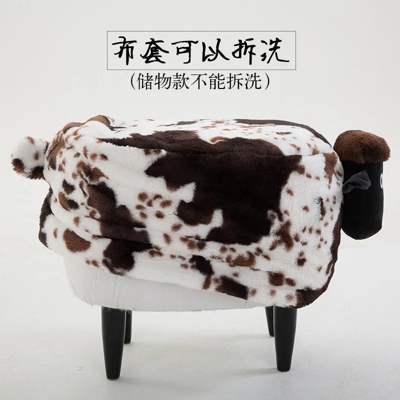 Solid Wood Creative Sheep Storage Stool