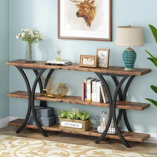 Entry Table with 3 Tier Storage Shelves