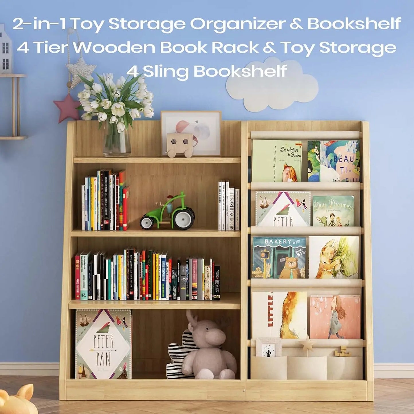 Kids Bookshelf and Toy Storage Organizer