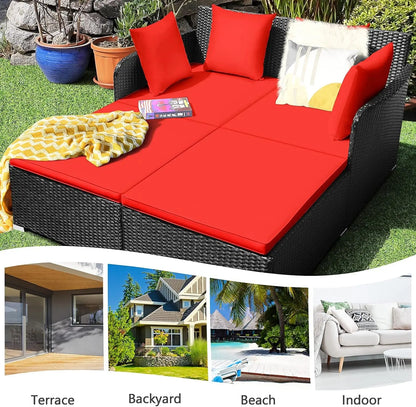 Outdoor Rattan Daybed, Patio Loveseat Sofa Set