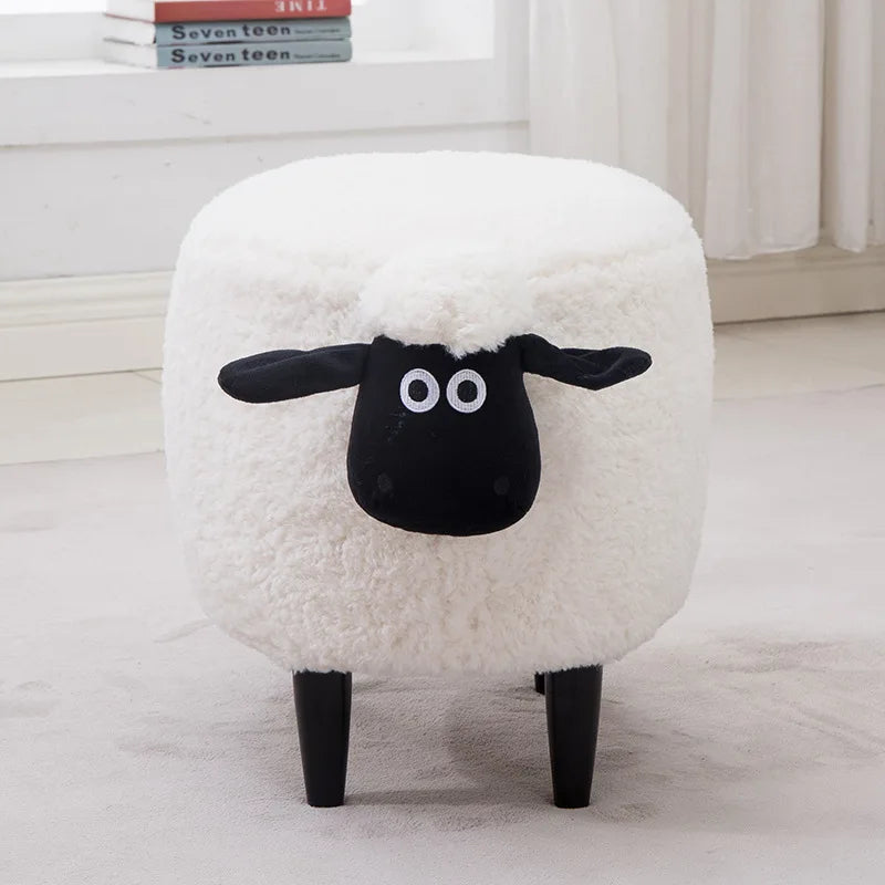 Solid Wood Creative Sheep Storage Stool