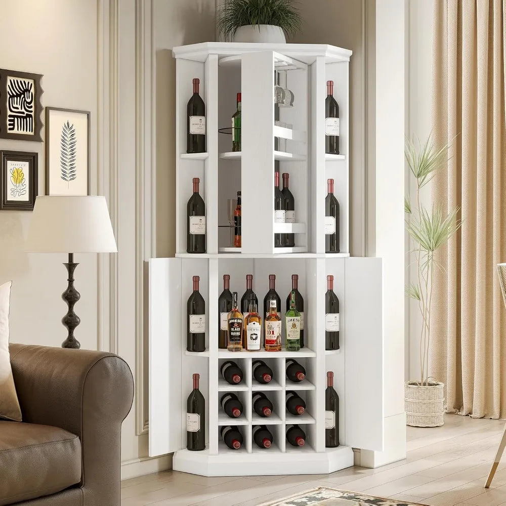 Corner Wine Cabinet with Rotating Glass Wine Rack