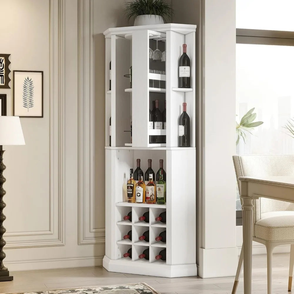 Corner Wine Cabinet with Rotating Glass Wine Rack