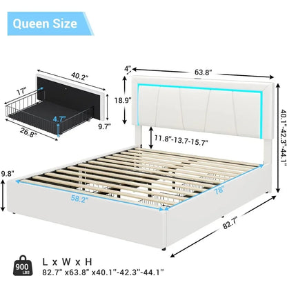 LED Bed Frame, with Storage Drawer and USB Port