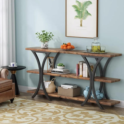 Entry Table with 3 Tier Storage Shelves