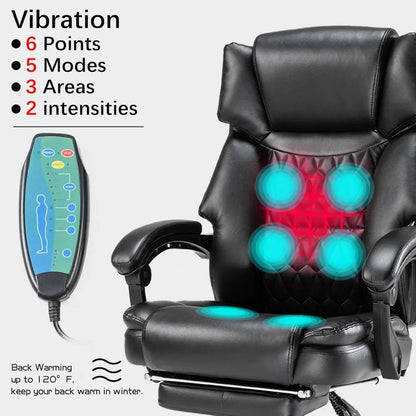 Massage Office Chair with Foot Rest 6 Points Vibration and Heat