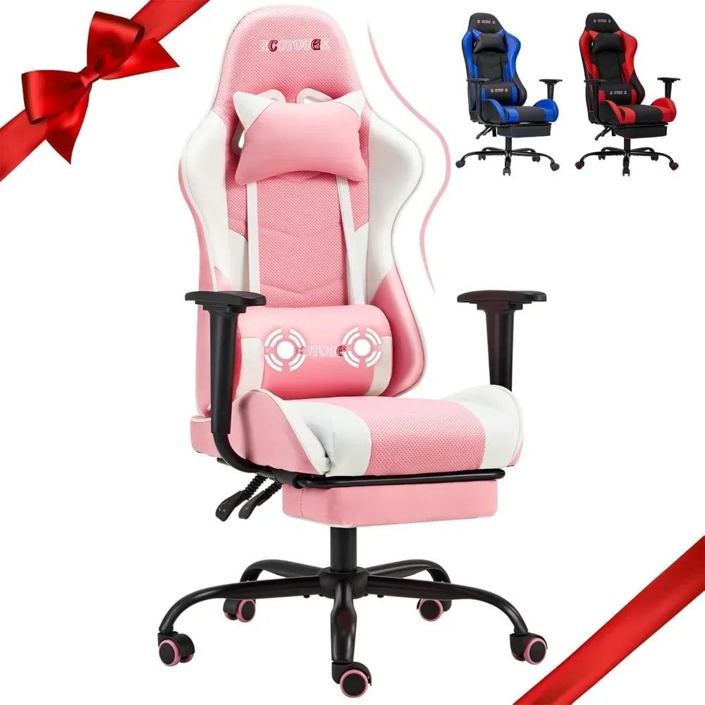 Pink Office Desk and Chair with Massager