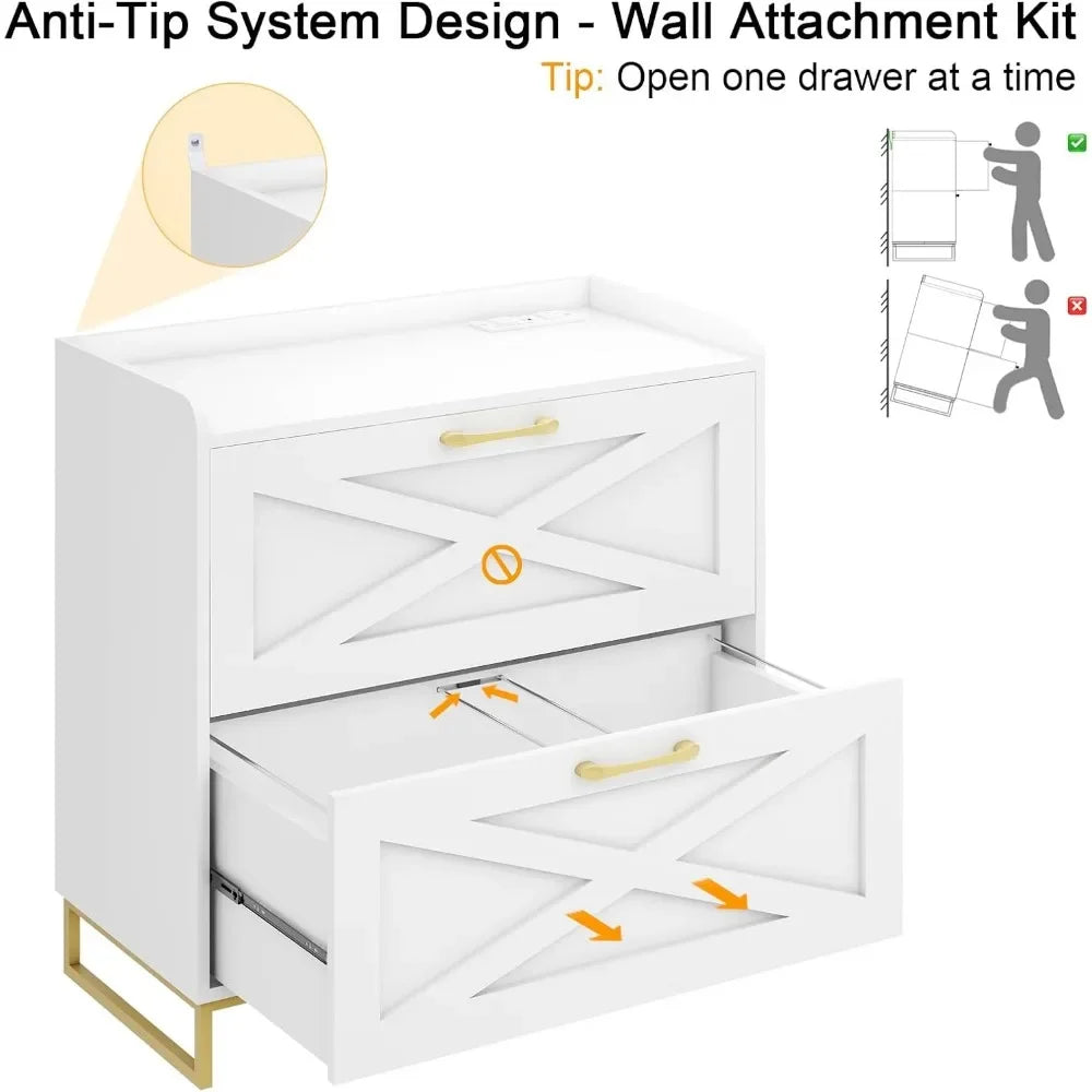 2 Drawers Lateral File Cabinet with Charging Station