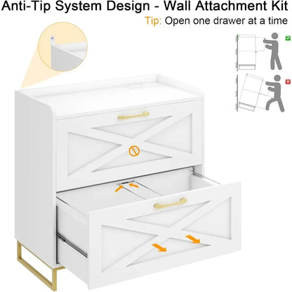 2 Drawers Lateral File Cabinet with Charging Station