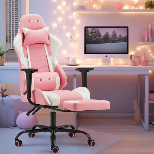 Pink Office Desk and Chair with Massager